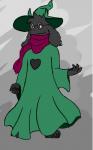 ambiguous_gender anthro barefoot biped black_body black_fur clothed clothing eyewear feet floppy_ears fur glasses hat headgear headwear heart_symbol scarf simple_background solo killdark deltarune undertale_(series) ralsei bovid caprine darkner goat mammal 2018 digital_media_(artwork) hi_res