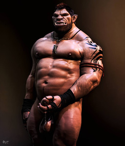 arm_tattoo balls bodily_fluids dripping facial_hair genital_fluids genitals hair holding_penis jewelry male muscular muscular_male necklace not_furry nude penis precum precum_drip saggy_balls shoulder_tattoo simple_background solo standing tattoo ad-games humanoid orc 3d_(artwork) digital_media_(artwork)