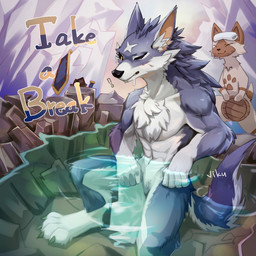 4_toes 5_fingers anthro anthrofied athletic bath black_nose blue_body blue_fur blush chest_thuft claws countershading digitigrade duo eyes_closed feet fingers fur kamura_armor male nude one_eye_closed relaxing smile toe_claws toes towel water white_body white_fur yellow_eyes wiosvikulan capcom monster_hunter canid canine canis canyne felid feline felyne lynian mammal palamute palico 1:1 absurd_res colored hi_res