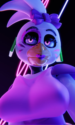 accessory anthro beak big_breasts biped bow_ribbon breasts clothing ear_piercing eyebrows facial_markings female glistening glistening_beak glowing glowing_eyes hair hair_accessory hair_bow hair_ribbon half-closed_eyes head_markings lips looking_at_viewer machine markings narrowed_eyes neon_lights non-mammal_breasts orange_beak piercing pink_clothing pink_shirt pink_topwear purple_eyes purple_lips ribbons shirt short_hair shoulder_pads solo topwear white_body white_hair vincead jizzyfox_(modeler) five_nights_at_freddy's five_nights_at_freddy's:_security_breach scottgames steel_wool_studios glamrock_chica animatronic avian bird chicken galliform phasianid robot robot_anthro 2025 3d_(artwork) digital_media_(artwork) half-length_portrait hi_res portrait