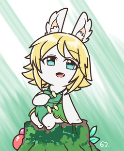 alternate_species anthro bangs bent_arm bent_legs berry blonde_hair blue_eyes clothed clothed_anthro clothed_female clothing cosplay crossover_cosplay dress ear_tuft eyelashes eyelashes_through_hair fangs featureless_feet feet female female_anthro flat_chested food fruit fur furrification green_clothing green_dress hair hand_on_own_belly inner_ear_fluff jewelry leaf leaf_dress lidded_eyes light long_ears looking_at_viewer medium_hair mitten_hands multicolored_body necklace no_pupils noseless number open_mouth open_smile plant rabbidification simple_background sitting_on_stump smile smiling_at_viewer solo straight_arm stump tan_body tan_eyelids tan_inner_ear tan_skin teeth thin_eyebrows translucent translucent_hair tuft two_tone_body white_body white_fur white_inner_ear_fluff charisuke cygames idolmaster idolmaster_cinderella_girls mario_bros mario_plus_rabbids_sparks_of_hope nintendo raving_rabbids rayman_(series) ubisoft allegra_(mario_plus_rabbids) otoha_umeki lagomorph mammal rabbid 2024 absurd_res colored crossover digital_drawing_(artwork) digital_media_(artwork) full-length_portrait hi_res japanese_description lighting portrait