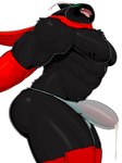 abs anthro barazoku big_muscles big_pecs black_body black_fur bodily_fluids butt cape clothed clothing cum cum_in_clothing cum_in_jockstrap cum_in_underwear cum_through_clothing cum_through_jockstrap cum_through_thong cum_through_underwear erection erection_under_clothing fur genital_fluids gloves handwear jockstrap looking_pleasured male muscular muscular_anthro muscular_male nipples pecs solo thong underwear wet wet_clothing wet_underwear mymu666 cartoon_network mao_mao:_heroes_of_pure_heart sheriff_mao_mao_mao domestic_cat felid feline felis mammal hi_res