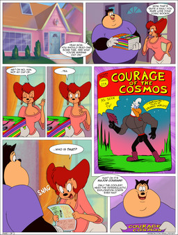 anthro black_border border clothed clothed_anthro clothed_female clothed_male clothing comic_book dialogue duo ear_piercing ear_ring female fully_clothed fully_clothed_anthro fully_clothed_female fully_clothed_male male piercing ring_piercing speech_bubble text smallfryspy disney ducktales ducktales_(1987) goof_troop major_courage peg_pete pj_(goof_troop) avian bird canid canine canis domestic_cat domestic_dog felid feline felis mammal absurd_res comic english_text hi_res url