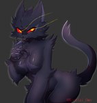 anthro big_breasts black_body black_fur breasts female fur purple_body purple_fur red_eyes solo yellow_eyes nicolai_owo kaiju_paradise roblox domestic_cat felid feline felis gootraxian mammal panther_gootraxian pantherine hi_res