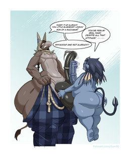 anthro back_wings ball_grab balls barefoot bat_wings big_balls big_butt big_penis blue_body blue_skin bottomwear bottomwear_down brown_body brown_fur butt clothed clothing dialogue duo erection feet forked_tail frottage fur genitals hood horn hug huge_balls huge_butt huge_penis huge_thighs hugging_another hugging_balls hyper hyper_balls hyper_butt hyper_genitalia hyper_penis hyper_thighs male male/male membrane_(anatomy) membranous_wings nude nude_male obese obese_male overweight overweight_male pants pants_down partially_clothed pattern_bottomwear pattern_clothing pattern_pants penile penis penises_touching plaid plaid_bottomwear plaid_clothing plaid_pants pointy_ears sex speech_bubble tail tail_tuft tan_underbelly text thick_thighs topless topless_male tuft unusual_anatomy unusual_tail wings drakthug mula_(drakthug) asinus donkey equid equine imp mammal english_text hi_res