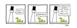 3_panel_comic ambiguous_gender base_one_layout beady_eyes clothing dialogue dot_eyes duo forked_tongue green_body hat headgear headwear humor insult legless limbless minimal_color not_furry_focus one_row_layout sad serpentine simple_background smile species_in_dialogue speech_bubble text three_frame_image tongue tongue_out top_hat white_background haveneuh human mammal reptile scalie snake artist_name comic digital_drawing_(artwork) digital_media_(artwork) english_text flat_colors hi_res one_page_comic signature