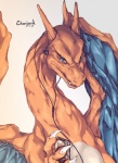 ambiguous_gender blue_eyes claws earbuds electronics headphones horn membrane_(anatomy) membranous_wings portable_music_player simple_background solo wings hello_again mythology nintendo pokemon sennheiser charizard dragon generation_1_pokemon mythological_creature mythological_scalie pokemon_(species) scalie hi_res