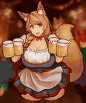 alcohol barmaid beer beverage big_breasts blurred_background braided_hair braided_ponytail breasts brown_eyes brown_hair choker cleavage clothed clothing detailed_background dirndl dress female fluffy fluffy_tail fully_clothed group hair holding_glass holding_object huge_breasts inner_ear_fluff jewelry legwear light_body light_skin looking_at_viewer necklace open_mouth open_smile ponytail smile solo_focus standing tail thigh_highs tuft mog_(artist) animal_humanoid canid canid_humanoid canine canine_humanoid fox_humanoid humanoid mammal mammal_humanoid 5:6