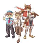 anthro blonde_hair brown_hair clothing eyewear gesture goggles group hair hat headgear headwear male melee_weapon necktie salute smile suspenders sword trio weapon p1c0_p1c0 cyberconnect2 fuga:_melodies_of_steel little_tail_bronx solatorobo tail_concerto malt_marzipan red_savarin waffle_ryebread canid caninu mammal 2024 crossover