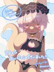 4_fingers abstract_background ambiguous_anthro ambiguous_gender anthro bangs barefoot bell bell_collar bent_arm black_bra black_clothing black_headdress black_panties black_underwear blush blush_lines bodily_fluids bra cat_ear_panties cat_keyhole_bra cat_lingerie cleavage_cutout clothed clothed_ambiguous clothed_anthro clothing collar cutout dialogue ellipsis exclamation_point eyebrows eyelashes featureless_chest feet fingers frilly frilly_clothing frilly_headdress frilly_headwear front_view fur glistening glistening_eyes hair headdress headgear headwear heart_symbol holding_hair horizontal_pupils inner_ear_fluff kemono keyhole_bra keyhole_clothing keyhole_underwear lingerie looking_at_viewer midriff nervous nervous_smile nervous_sweat open_mouth open_smile panties pink_mouth pupils side-tie_clothing side-tie_panties sitting smile solo speech_bubble sweat sweatdrop tail talking_to_viewer tan_body tan_ears tan_fur tan_tail text touching_hair tuft two_tone_tail underwear whisker_spots whiskers white_eyelashes white_hair yellow_eyes young young_ambiguous young_anthro doshole made_in_abyss nanachi lagomorph leporid mammal narehate rabbit 2025 3:4 artist_name cel_shading digital_media_(artwork) handwritten_text hi_res japanese_text portrait shaded signature three-quarter_portrait translated
