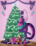 anthro belly big_belly butt christmas_tree female gift green_eyes hair holidays inside looking_at_viewer pink_body pink_hair pink_scales plant pregnant pregnant_anthro pregnant_female purple_body scales side_view smile solo standing tree milk-jug christmas liatris_(rubysoho) reptile scalie snake hi_res