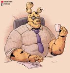 anthro big_muscles chair clothed clothing coffee_mug desk dress_shirt eyewear furniture glasses holding_object looking_at_viewer machine male muscular muscular_anthro muscular_male necktie notched_ear paper pecs pink_background shirt simple_background sitting smile solo table teeth text topwear wire stompsyeen five_nights_at_freddy's five_nights_at_freddy's_(film) five_nights_at_freddy's_3 patreon scottgames twitch.tv matthew_lillard springtrap_(fnaf) william_afton_(fnaf) animatronic lagomorph leporid mammal rabbit robot 2023 hi_res url