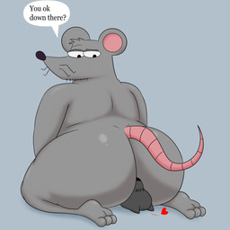 ambiguous_gender anthro big_butt black_nose butt dialogue duo facesitting grey_body heart_symbol male male/ambiguous overweight overweight_male simple_background sitting_on_another text colossalstars mammal murid murine rat rodent 1:1 2022 absurd_res english_text hi_res