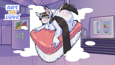 anthro art_and_love big_butt butt female food nude piercing solo sushi wide_hips ursk silvia equid equine horse mammal pony 16:9 4k absurd_res hi_res widescreen