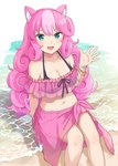 alternative_fashion beach bikini blue_eyes blush bracelet breasts clothing female hair j-fashion jewelry long_hair open_mouth pink_hair sand sea seaside solo swimwear two-piece_swimsuit water machikado07 sanrio show_by_rock!! sumomone_(show_by_rock!!) animal_humanoid cat_humanoid felid felid_humanoid feline feline_humanoid humanoid mammal mammal_humanoid hi_res