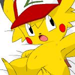 bodily_fluids clothing hat hat_only headgear headgear_only headwear headwear_only looking_at_viewer male mostly_nude open_mouth solo sweat pasaran nintendo pokemon ashchu generation_1_pokemon mammal pikachu pokemon_(species) rodent 1:1 2014 low_res