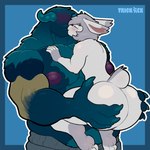 4_fingers abstract_background anthro barazoku barefoot belly big_butt blue_body blush blush_lines body_hair bottomwear butt butt_grab claws clothed clothing duo eyeless eyes_closed feet fingers hand_on_butt horn hug huge_butt hugging_another hugging_butt kiss_on_lips kissing male male/male musclegut muscular muscular_anthro muscular_male nipples non-mammal_nipples nude nude_anthro nude_male overweight overweight_anthro overweight_male pants partially_clothed purple_nipples short_tail size_difference smile tail text topless topless_anthro topless_male white_body yellow_body trick_rex microsoft minecraft mojang tumblr xbox_game_studios fan_character warryn_(trick_rex) lagomorph leporid mammal rabbit warden_(minecraft) 2025 absurd_res artist_name colored digital_drawing_(artwork) digital_media_(artwork) english_text hi_res signature
