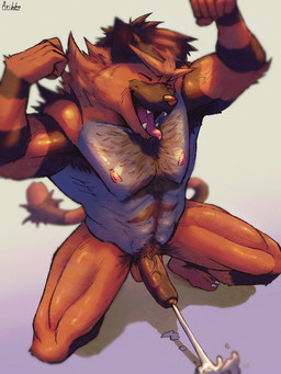 abs anthro armpit_hair balls bicep_curl biceps black_body black_fur black_penis bodily_fluids body_hair chest_hair crouching cum cum_drip cumshot dripping ejaculation erection flexing flexing_bicep foreskin fur genital_fluids genitals grey_body grey_fur hands-free happy_trail humanoid_genitalia humanoid_penis male muscular muscular_anthro muscular_male nipples orgasm_face pecs penis pubes red_body solo spontaneous_ejaculation tail teeth thick_thighs tongue tongue_out vein veiny_muscles veiny_penis arihho nintendo pokemon felid generation_7_pokemon incineroar mammal pokemon_(species) 3:4 hi_res shaded