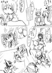 action_pose anthro black_and_white claws clothed clothing comic dialogue dion_(doneru) doneru group hair horn japanese_text looking_at_another male_(lore) mammal monochrome motion_lines necktie pose scalie shari sketch sketchy tail text translated wazumi worried_look young young_anthro