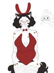 anthro band-aid band-aid_on_arm band-aid_on_face band-aid_on_leg bandage bandage_on_face bandaged_arm bandaged_leg blush bodily_fluids bow_tie brown_hair bunny_costume clothing costume duo ellipsis eyes_closed fake_ears fake_rabbit_ears female freckles hair lingerie pink_freckles pink_nose pubes simple_background smile speech_bubble sweat tail teddy_(clothing) white_background white_body sepulturegirl sophia_(sepulture_girl) canid domestic_cat felid feline felis mammal hi_res trans_(lore) trans_woman_(lore)