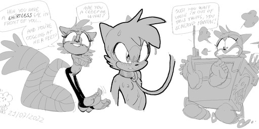 anthro bdsm bondage bound clothing encasement feet female female_anthro foot_fetish humiliation leash legwear nipples soles solo stirrup_legwear stirrup_stockings stirrups stockings struggling toes trapped oddjuice idw_publishing sega sonic_the_hedgehog_(comics) sonic_the_hedgehog_(idw) sonic_the_hedgehog_(series) tangle_the_lemur lemur mammal primate ring-tailed_lemur strepsirrhine absurd_res hi_res monochrome