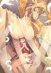 anthro big_breasts blonde_hair blush breasts duo feathered_wings feathers female fingering fur genitals hair nipples pussy size_difference vaginal vaginal_fingering wings ro_g mythology yu-gi-oh! saffira_queen_of_dragons dragon duel_monster human mammal mythological_creature mythological_scalie scalie absurd_res censored hi_res