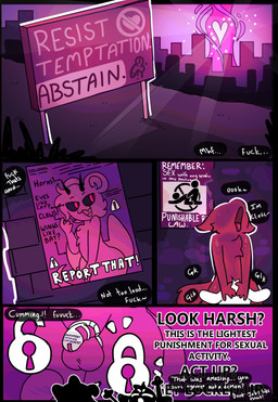 anthro black_sclera chastity_cage chastity_cage_only chastity_device chastity_device_only hnh horn membrane_(anatomy) membranous_wings nude oral profanity text wearing_chastity_cage wearing_chastity_device wings worldbuilding halfpricesouls demon absurd_res comic english_text hi_res