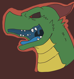 2_horns ambiguous_anthro ambiguous_gender anthro biped black_sclera blue_gums blue_mouth blue_tongue blue_uvula countershade_neck countershade_scales countershading drop_shadow green_body green_face green_scales half-closed_eyes head_horn horn looking_ahead monotone_face narrowed_eyes open_mouth pupils red_eyes scales side_view simple_background slit_pupils solo teeth tongue uvula ventral_scales yellow_body yellow_countershading yellow_scales sabamiso_(sabamasasix) mythology dragon mythological_creature mythological_scalie scalie 2019 compression_artifacts digital_media_(artwork) headshot_portrait icon japanese_description portrait