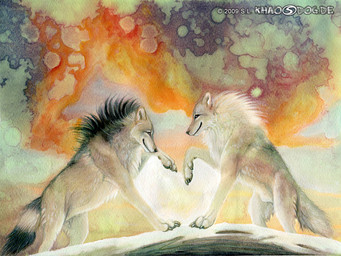 abstract_background ambiguous_gender black_body black_fur claws digitigrade dipstick_tail duo feral fur grey_body grey_fur log love markings outside quadruped raised_leg side_view simple_background smile sun tail tail_markings white_body white_fur wood khaosdog canid canine canis mammal wolf 2009 4:3 painting_(artwork) portrait three-quarter_portrait traditional_media_(artwork) traditional_painting_(artwork) traditional_watercolor_(artwork) watercolor_(artwork)
