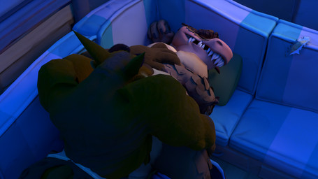 anthro bottomwear bottomwear_around_one_leg bottomwear_down brojob butt clothed clothing clothing_around_one_leg curled_fingers duo ears_back eyebrows eyes_closed furniture hand_holding hand_on_belly hand_on_butt happy happy_sex head_in_crotch implied_oral looking_pleasured lying lying_and_blow_position male male/male muscular muscular_anthro muscular_male muscular_on_overweight night nude on_back on_front oral overweight overweight_anthro overweight_male pants pants_around_ankles pants_around_one_leg pants_down partially_clothed pecs pillow pivoted_ears raised_eyebrows raised_hand sex sofa sucked_silly sucking teeth tongue tongue_out trailer_(vehicle) fr34ky4urry123! activision blender_cycles crash_bandicoot_(series) dingodile tiny_tiger canid canine canis crocodile crocodilian dasyuromorph dingo mammal marsupial recently_extinct_species reptile scalie thylacine 16:9 3d_(artwork) digital_media_(artwork) hi_res widescreen