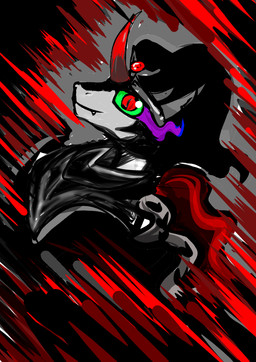 abstract_background armor black_hair fangs grey_body hair horn looking_at_viewer pupils red_eyes red_horn slit_pupils solo teeth yellow_sclera dossewwso friendship_is_magic hasbro my_little_pony mythology king_sombra_(mlp) equid equine mammal mythological_creature mythological_equine unicorn bust_portrait portrait