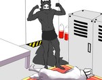 5_fingers abs anthro barricade_tape biceps black_body black_fur black_sclera bottomwear caution_tape clothed clothing coat defeated detailed_background duo feet fight fighting_pose fingers fist flexing flexing_bicep fluffy fluffy_tail fur furniture gas_mask gas_tank grey_background hazard_stripes humanoid_feet inside lab_coat locker looking_at_another looking_down male male_anthro mask muscular muscular_anthro muscular_male navel nipples on_ground open_mouth pecs plantigrade pose rug shorts simple_background standing table tail the_truth topless topless_anthro topwear unconscious white_background white_body white_eyes white_fur harp_seal_(pixiv) changed_(video_game) gachimuchi dr._k_(changed) puro_(changed) canid canine canis mammal wolf meme