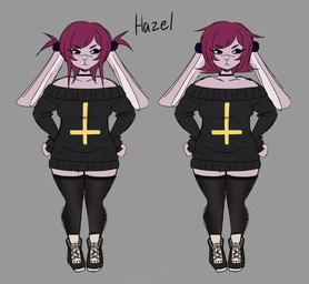 alternate_hairstyle clothing cross female inverted_cross legwear solo sweater thigh_highs topwear witchpanda hazel_(witchpanda) lagomorph mammal hi_res