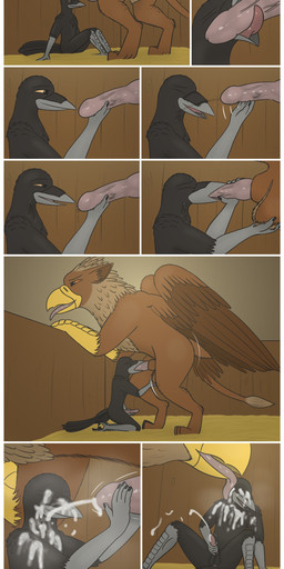 anthro anthro_on_feral anthro_penetrated ball_fondling ball_sniffing ball_tuft balls bestiality bodily_fluids cum cum_covered cum_on_face cum_shower cumshot duo ejaculation erection feathered_wings feathers fellatio feral feral_penetrating feral_penetrating_anthro fondling genital_fluids genitals licking male male/male male_on_feral male_penetrated male_penetrating male_penetrating_male massage masturbating_while_penetrated masturbation messy nude oral oral_penetration penetration penile penile_masturbation penis rictal_bristles servicing_from_below sex size_difference smaller_penetrated sniffing stable sucking tail tail_feathers text tongue tongue_out tuft wings midnightgryphon mythology accipitrid accipitriform avian bird corvid corvus_(genus) crow eagle felid gryphon lion mammal mythological_avian mythological_creature oscine pantherine passerine absurd_res comic hi_res url