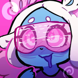 blue_body bodily_fluids clothing drooling female hair hypnotic_visor mind_control open_mouth pink_background saliva shirt simple_background smile solo spiral spiral_eyes topwear white_hair eerieviolet ivy_(eerieviolet) amphibian aquatic axolotl mole_salamander salamander 1:1 2021 digital_media_(artwork) headshot_portrait icon low_res portrait