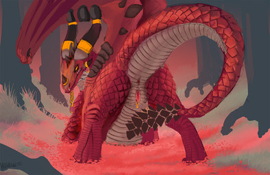 anus bangle black_body black_scales butt chain clitoris clitoris_piercing female feral forest genital_piercing genitals horn jewelry looking_back membrane_(anatomy) membranous_wings outside piercing plant presenting presenting_vulva quadruped raised_tail rear_view red_body red_scales red_skin scales solo submissive tail teeth tree vulva vulva_piercing white_body white_scales wings yellow_eyes velannal blizzard_entertainment mythology warcraft alexstrasza dragon mythological_creature mythological_scalie scalie 2016 digital_media_(artwork)