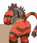 2022 absurd_res anthro back_muscles barazoku big_butt big_muscles butt clothing fire fur generation_7_pokemon hi_res huge_butt huge_muscles huge_thighs incineroar jockstrap male monochrome_kg muscular muscular_anthro muscular_male nintendo pokemon pokemon_(species) presenting presenting_hindquarters rear_view simple_background solo standing thick_thighs tuft underwear white_background