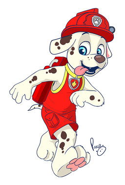 anthro bottomwear brown_nose brown_spots clothed clothing facial_spots fangs floppy_ears fur glistening glistening_eyes logo male male_anthro open_mouth pawpads pink_pawpads red_bottomwear red_clothing red_shorts red_topwear shorts simple_background solo spots spotted_arms spotted_face spotted_legs teeth tongue tongue_out topwear white_background white_body white_fur young young_anthro young_male pandapaco paw_patrol marshall_(paw_patrol) canid canine canis dalmatian domestic_dog mammal artist_logo signature