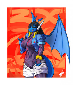 abs anthro armband bedroom_eyes blue_body bodysuit bottomwear breasts camel_toe clothing cosplay female female_focus genital_outline genitals headgear jacket narrowed_eyes nipple_outline nipples presenting reveal seductive shorts skinsuit solo tight_clothing tongue topwear vulva vulva_outline wings 4te capcom mega_man_(series) mega_man_zx mega_man_zx_advent mythology aile_(mega_man) jv dragon mythological_creature mythological_scalie scalie hi_res