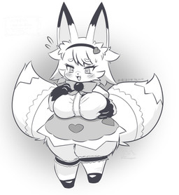 2_tails 3_fingers accessory anthro big_breasts blush blush_lines blush_stickers bodily_fluids bow_ribbon breast_grab breasts cheek_tuft clothing dipstick_ears dipstick_tail dress dress_shoes ear_markings eyebrow_through_hair eyebrows eyelashes facial_tuft fangs female fingers frilly frilly_clothing frilly_legwear frilly_stockings front_view furgonomics gem gloves_(marking) grabbing_own_breast grey_background hair hair_accessory hairband hand_on_breast heart_symbol inner_ear_fluff kemono leg_markings legwear looking_down magical_girl_outfit markings multi_tail multicolored_ears open_mouth short simple_background snout socks_(marking) solo stockings sweat sweatdrop tail tail_accessory tail_markings teeth text thick_thighs translucent translucent_hair tuft wide_hips ssssvvvvpppp291 mahou_shoujo_full_heart kokon canid canine fox mammal 2025 dated hi_res japanese_text monochrome portrait signature watermark