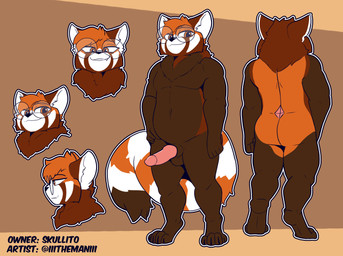animal_genitalia animal_penis anthro balls belly black_nose brown_body brown_fur butt eyewear eyewear_only fur genitals glasses glasses_only looking_at_viewer male mostly_nude multicolored_body multicolored_tail nude orange_body orange_fur overweight overweight_male penis pink_eyes slightly_chubby slightly_chubby_anthro solo standing tail wearing_glasses white_body white_fur the_man skullito ailurid mammal red_panda absurd_res hi_res model_sheet
