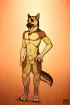 abs anthro balls canid canine canis chest_tuft domestic_dog fur genitals german_shepherd herding_dog hi_res male mammal muscular muscular_anthro muscular_male nude pastoral_dog pecs solo spudz tsaiwolf tuft