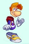 blue_eyes clothing floating_hands floating_head footwear gloves hair handwear hoodie legwear looking_at_viewer male not_furry orange_hair simple_background smile solo standing teeth topwear salavante salshepherd rayman_(series) ubisoft rayman humanoid raypeople_(rayman) digital_media_(artwork)