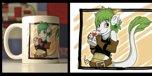 abstract_background anthro belt black_clothing black_topwear brown_belt clothed clothing container cup female female_anthro fur green_hair hair holding_container holding_cup holding_mug holding_object horn looking_at_viewer mug smile solo tail tail_tuft topwear tuft white_body white_fur yellow_eyes yellow_horn pandapaco mythology dragon furred_dragon furred_scalie mythological_creature mythological_scalie scalie