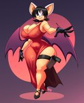 anthro black_hair blue_eyes breasts choker clothing dress female footwear gloves gun hair handgun handwear high_heels holster holstered_pistol jewelry necklace ranged_weapon shoes solo weapon wide_hips wings jaeh capcom resident_evil sega sonic_the_hedgehog_(series) ada_wing ada_wong rouge_the_bat bat mammal 2023 absurd_res hi_res