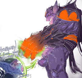 angry angry_sex angry_sub anthro armor asphyxiation balls bestiality big_hands big_muscles big_penis blue_body blue_skin body_grab choking choking_on_penis clothing deep_throat defeat_sex defeated dominant dominant_anthro domination_loss evil_grin eyes_closed fellatio fellatio_from_feral female feral feral_transformation forced forced_transformation frown gameplay_mechanics genitals group hate_sex headgear helmet implied_transformation looking_at_another looking_down looking_down_at_partner magic magic_user male male/female motion_blur motion_lines muscular oral oral_penetration oral_rape penetration penile penis penis_in_mouth purple_body purple_skin questionable_consent rape rough_sex sex simple_background size_difference size_transformation smile species_transformation submissive submissive_female submissive_human transformation transformation_through_magic trio white_background popisya dota valve lion_the_demon_witch mortred_the_phantom_assassin amphibian frog human mammal monster 2025 aliasing alternate_version_at_source censored digital_media_(artwork) hi_res