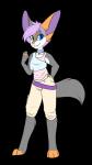 anthro biped blue_eyes bottomwear clothed clothing female fluffy fluffy_tail front_view fur green_eyes grey_body grey_fur hair heterochromia looking_at_viewer orange_body orange_fur purple_hair shirt shorts simple_background smile solo standing tail tank_top topwear transparent_background white_body white_fur freeze-pop88 frosty canid canine fennec_fox fox mammal true_fox 2015 absurd_res alpha_channel hi_res signature