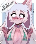 anthro big_breasts blush bra breasts brown_body brown_fur clothed clothing collar duo erection eyebrows eyelashes female female_focus fur genitals glans green_bra green_clothing green_underwear hair humanoid_genitalia humanoid_penis male penis simple_background speech_bubble tan_body tan_fur text trapper_hat underwear white_hair mayrin_(artist) rachel_(mayrin) felid feline lynx mammal 2025 digital_media_(artwork) english_text hi_res