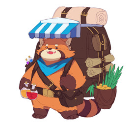 anthro backpack biped brown_body cute_fangs fangs humanoid_hands kemono male orange_body overweight overweight_male simple_background solo teeth white_background yed ailurid mammal red_panda 2021 hi_res