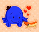 blue_body blue_skin brookiebearieee canid canine canis cephalopod clothing coleoid dachshund domestic_dog female feral food hat headgear headwear heart_symbol hot_dog hunting_dog male mammal marine mollusk octopodiform octopus oswald_(series) oswald_the_octopus petting smile top_hat weenie_(oswald)